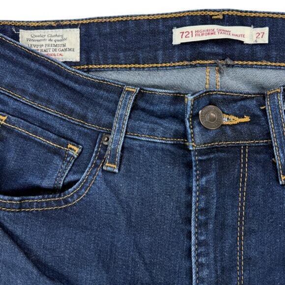 Levi's 721 High Rise Skinny Fit Jeans In Bogota Feels Women's Size 27 x 32 - Picture 3 of 8